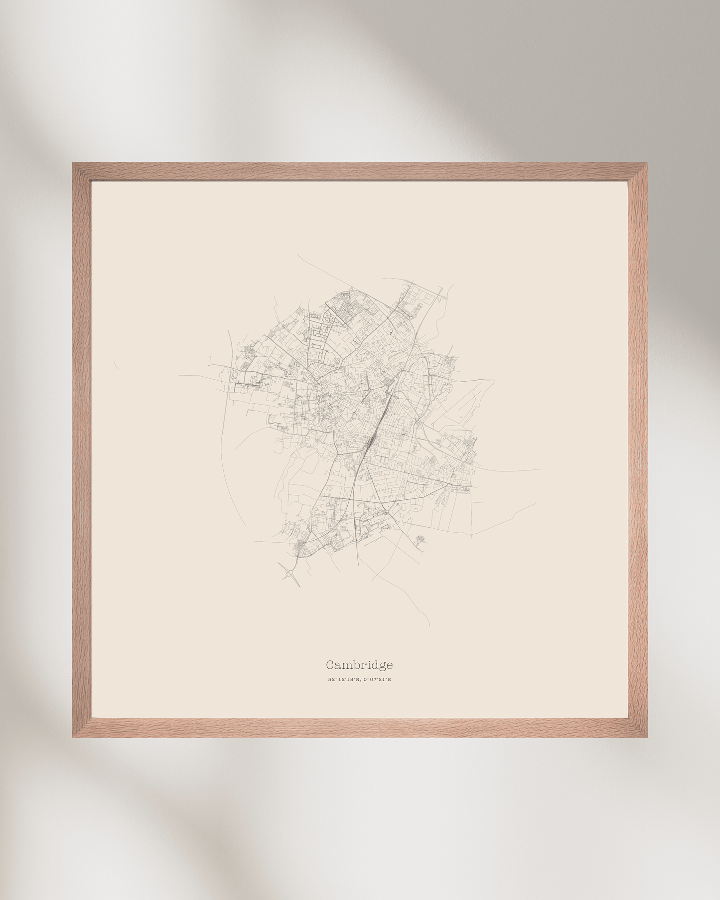 Cambridge - City Map - Minimalist Fine Art Print - Taupe
