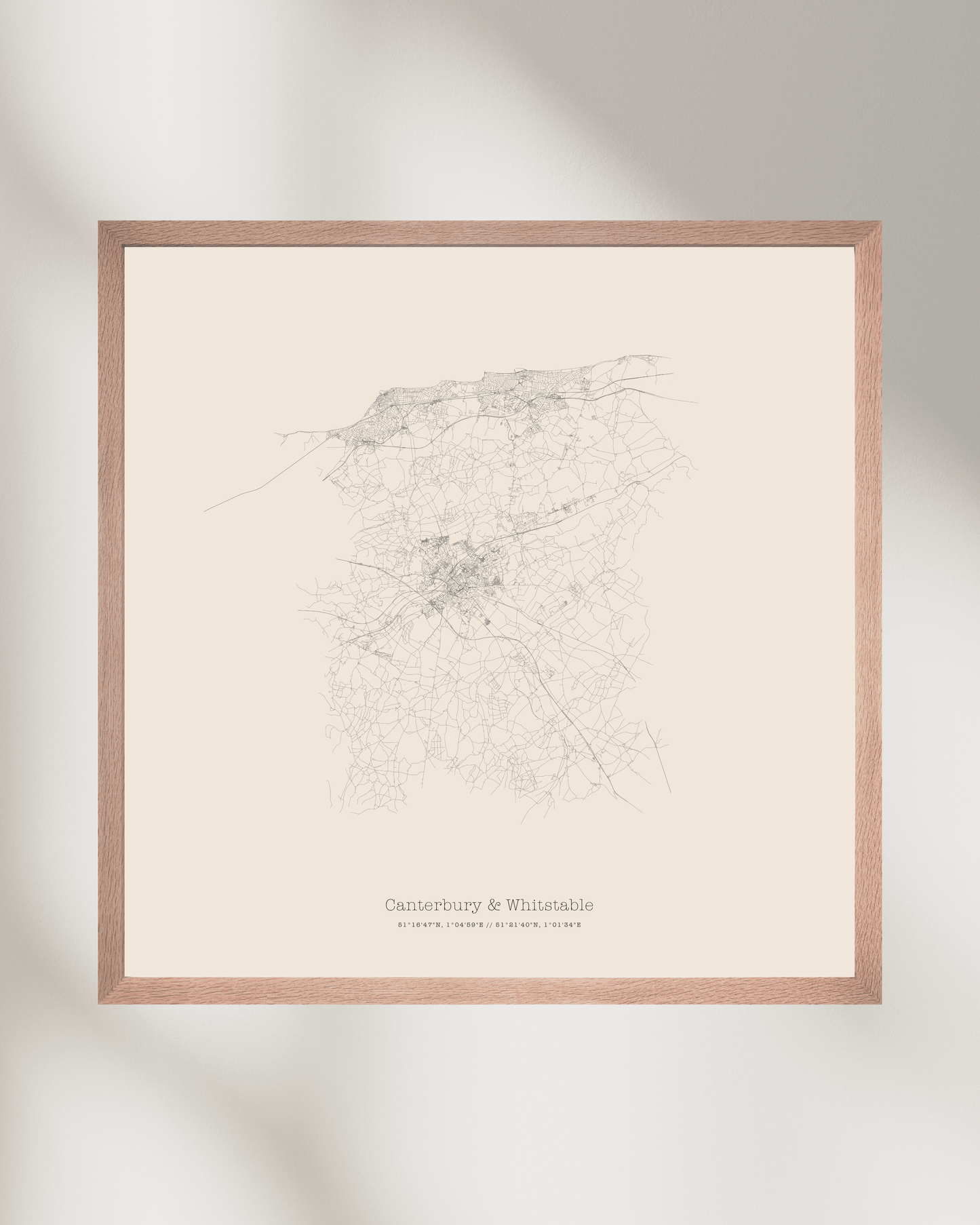 Canterbury & Whitstable - City Map - Minimalist Fine Art Print - Taupe