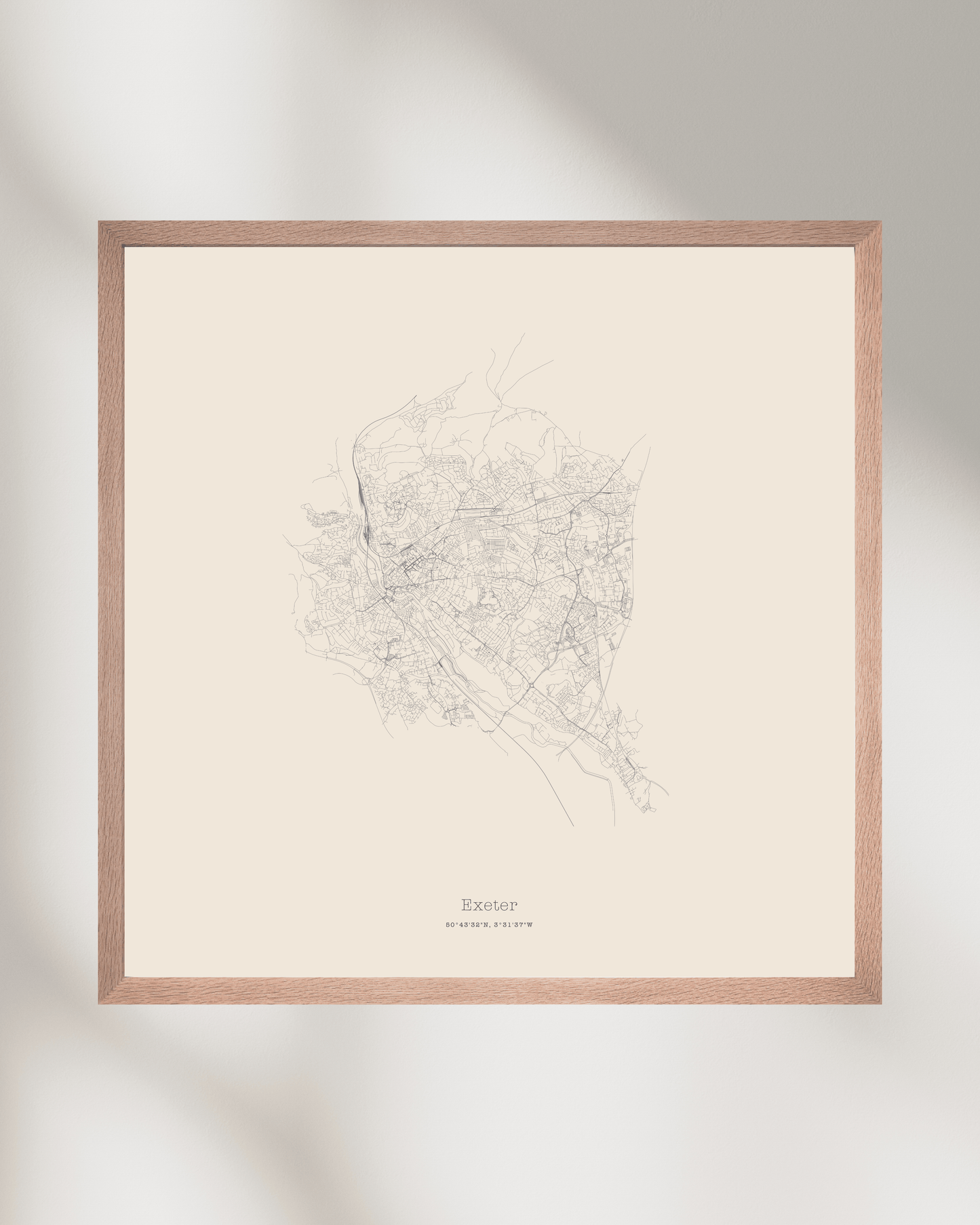 Exeter - Minimalist City Map - Fine Art Print - Taupe