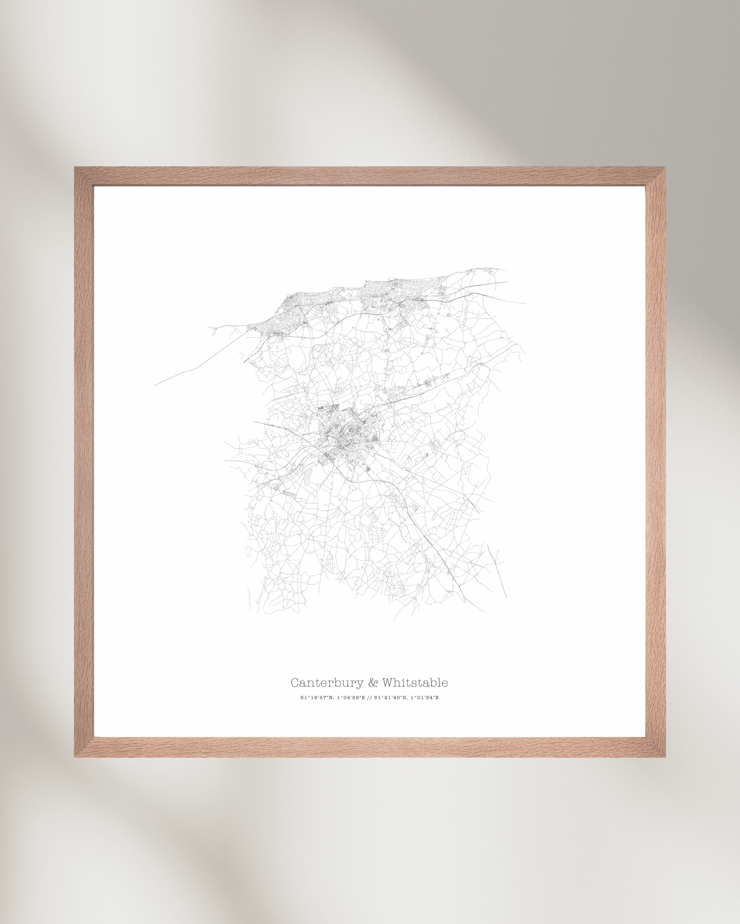 Canterbury & Whitstable - City Map - Minimalist Fine Art Print - White