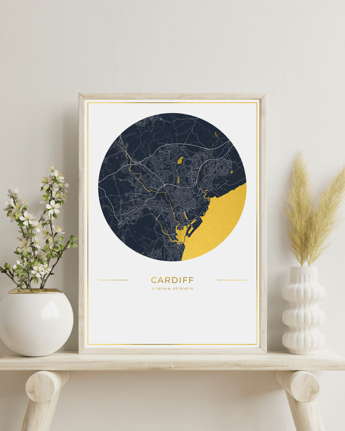 Cardiff - Gold Fine Art Map Print