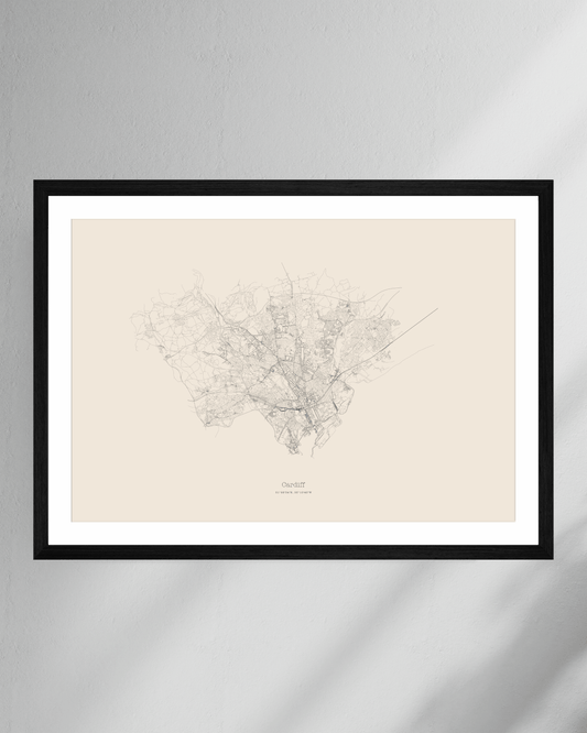 Cardiff - City Map - Minimalist Fine Art Print - Taupe