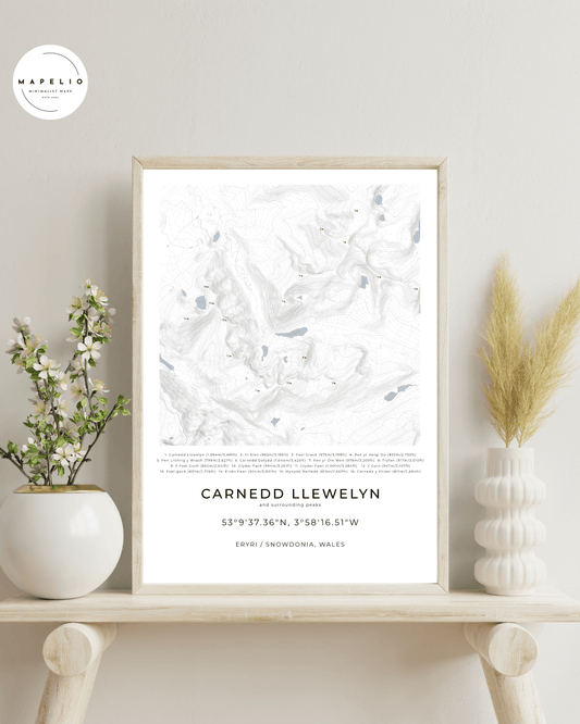 Carnedd Llewelyn & surrounding peaks -  Fine Art Map Print