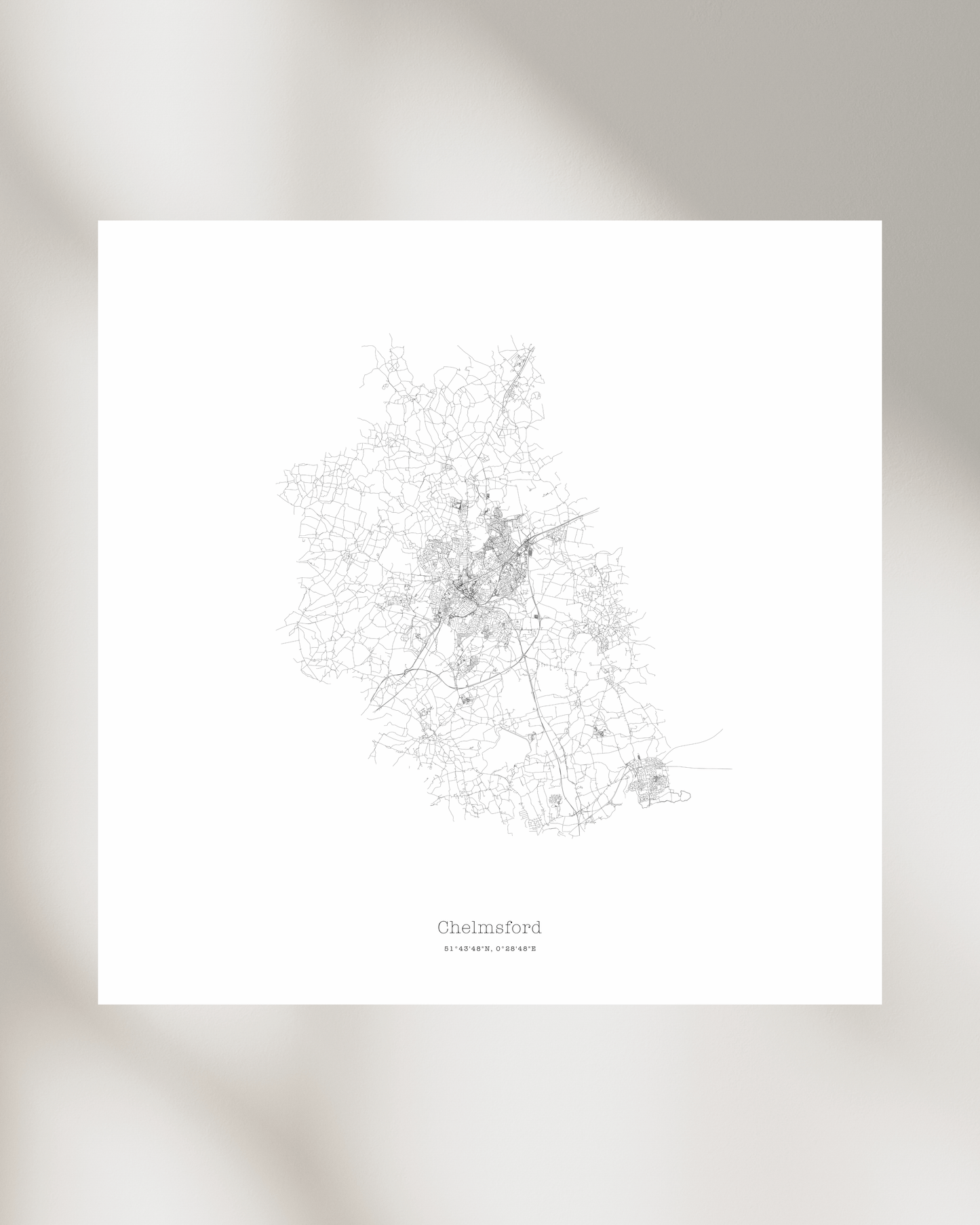 Chelmsford - Minimalist City Map - Fine Art Print - White