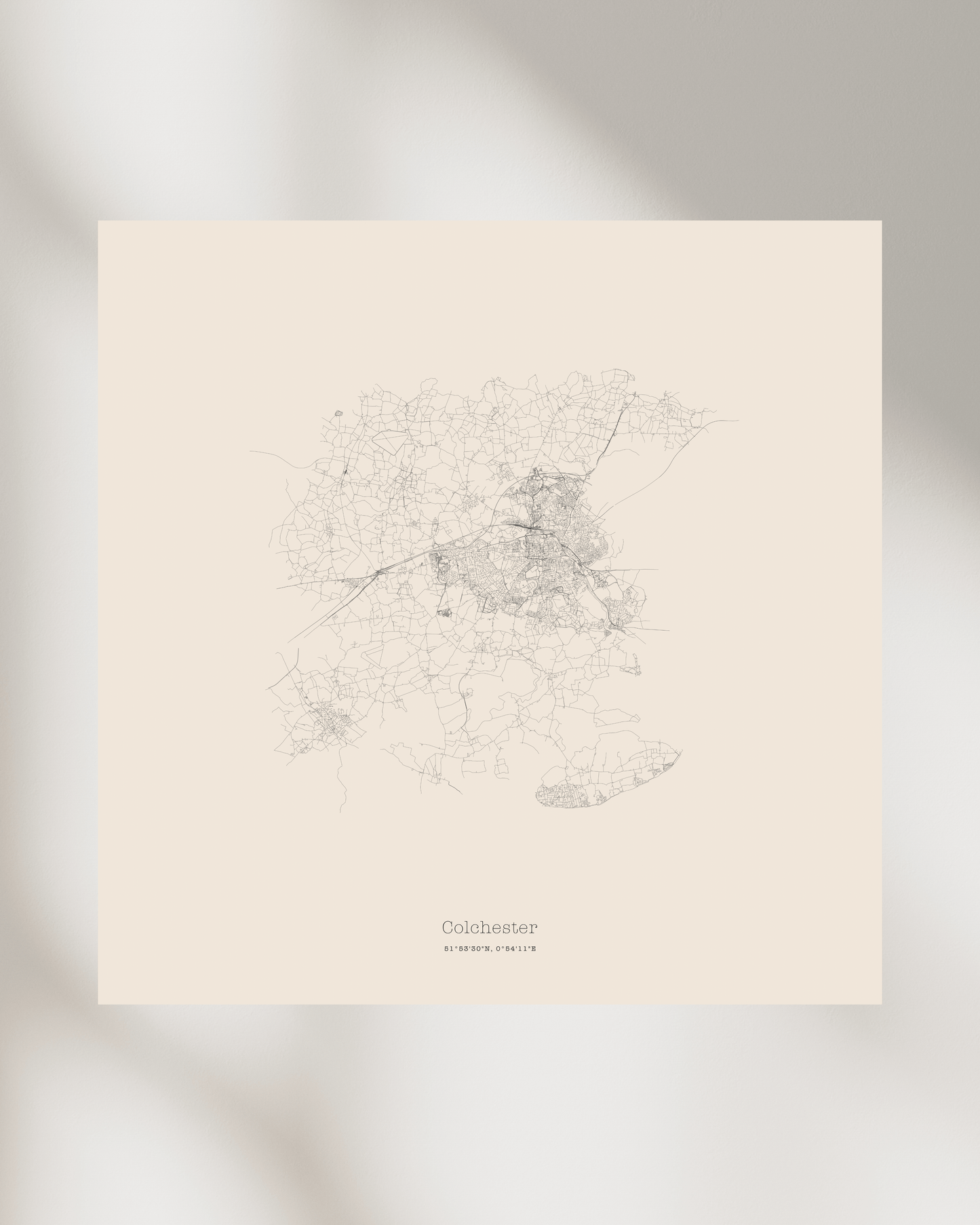 Colchester - Minimalist City Map - Fine Art Print - Taupe