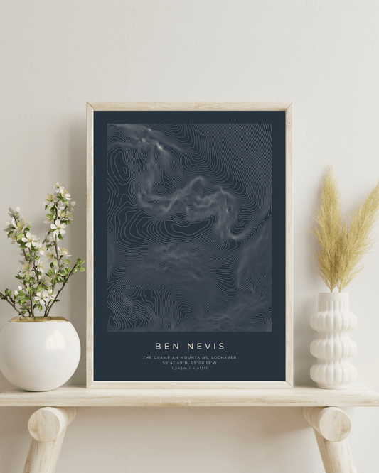 Ben Nevis - Contour Map Poster - Three Peaks Challenge
