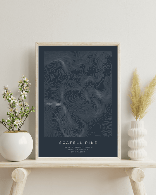 Scafell Pike - Contour Map Poster - Three Peaks Challenge