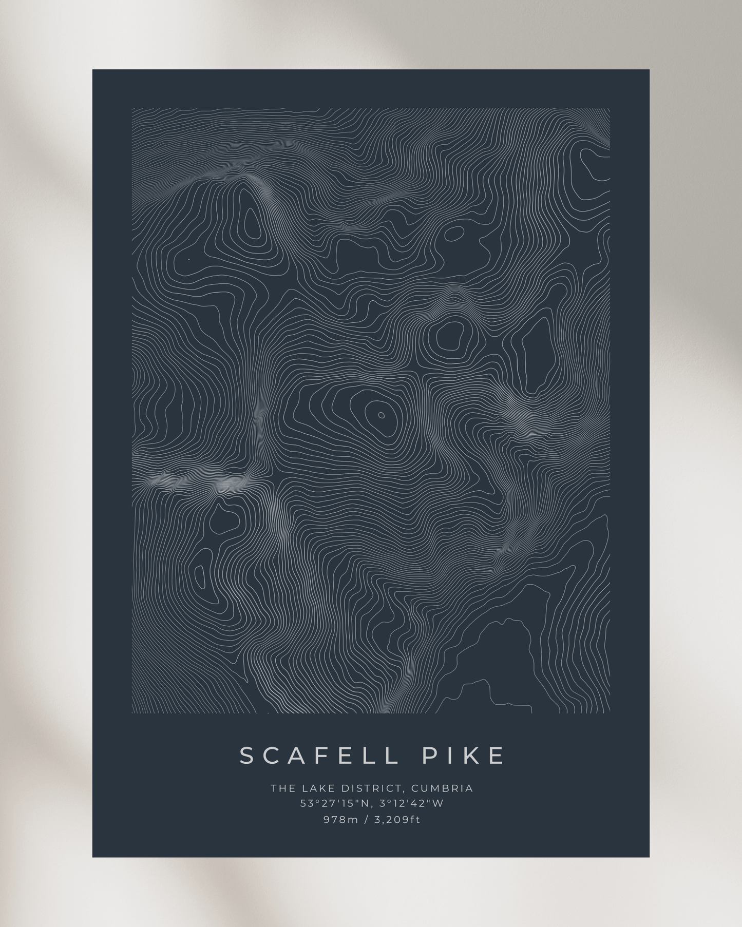 Scafell Pike - Contour Map Poster - Three Peaks Challenge
