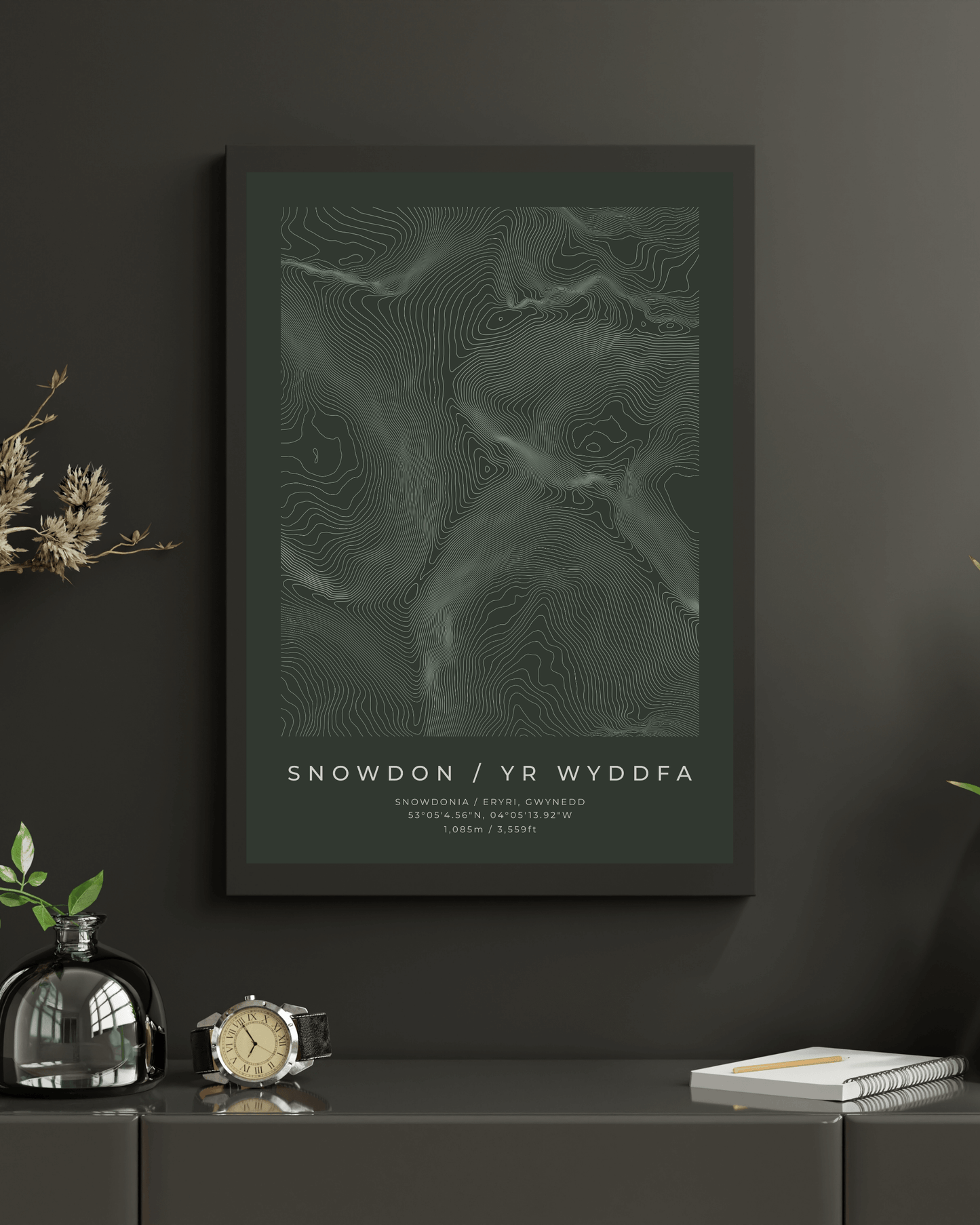 Snowdon / Yr Wyddfa - Contour Map Poster - Three Peaks Challenge