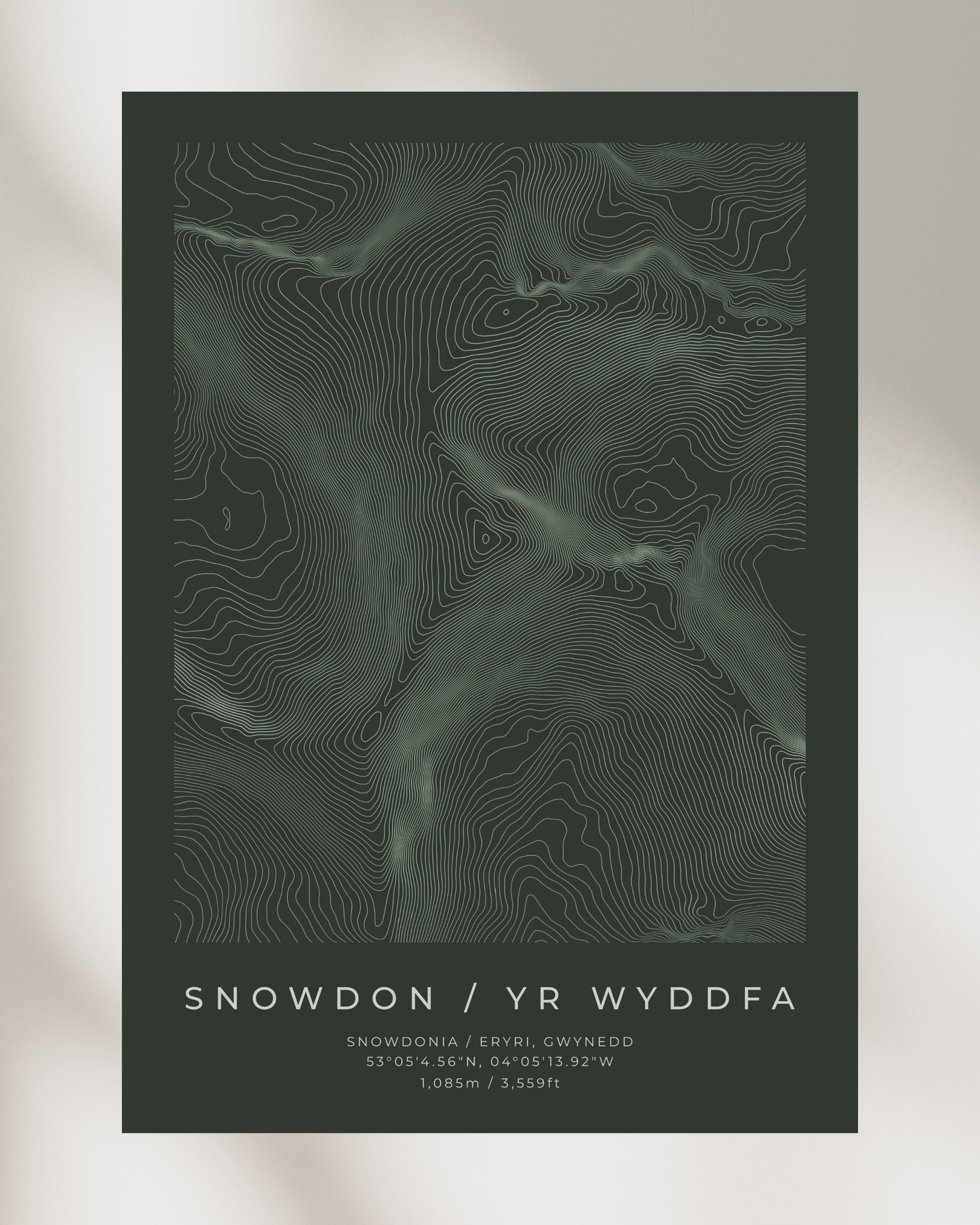 Snowdon / Yr Wyddfa - Contour Map Poster - Three Peaks Challenge