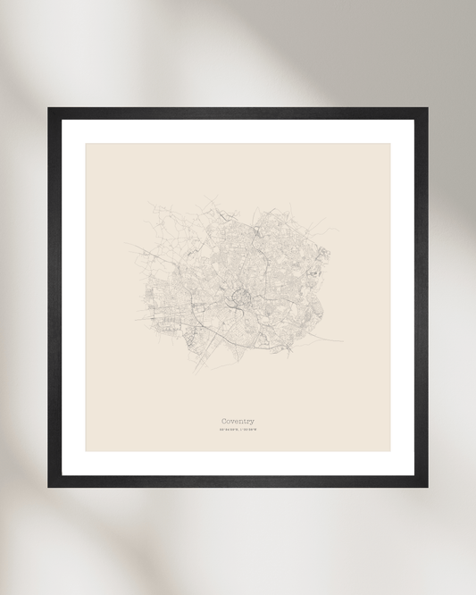 Coventry - Minimalist City Map - Fine Art Print - Taupe