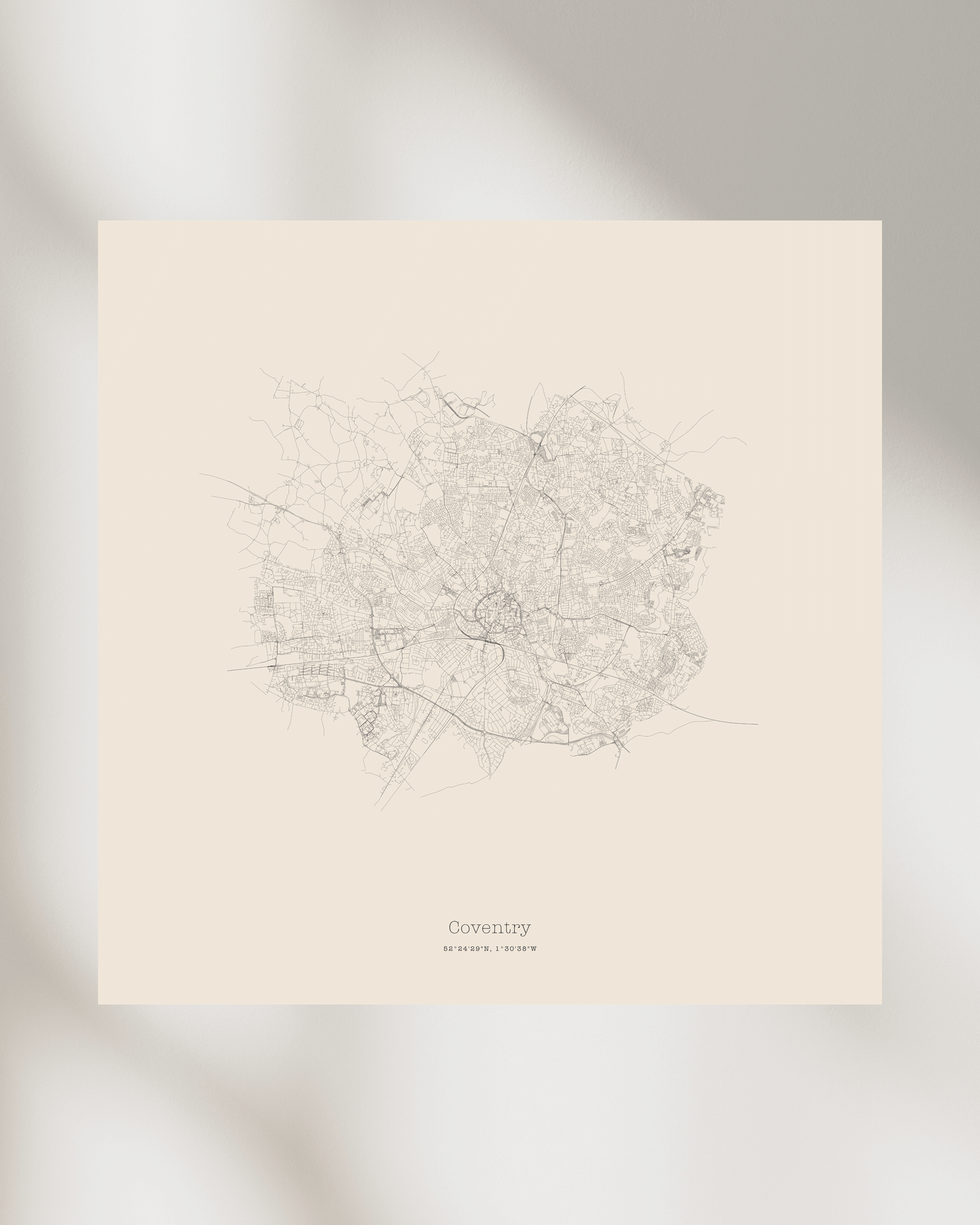 Coventry - Minimalist City Map - Fine Art Print - Taupe