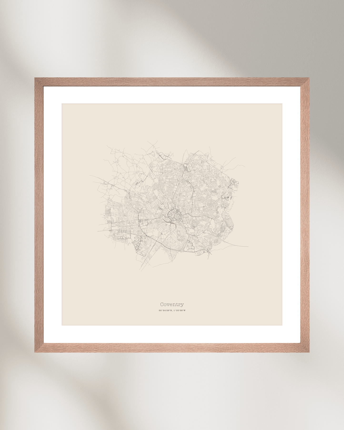 Coventry - Minimalist City Map - Fine Art Print - Taupe