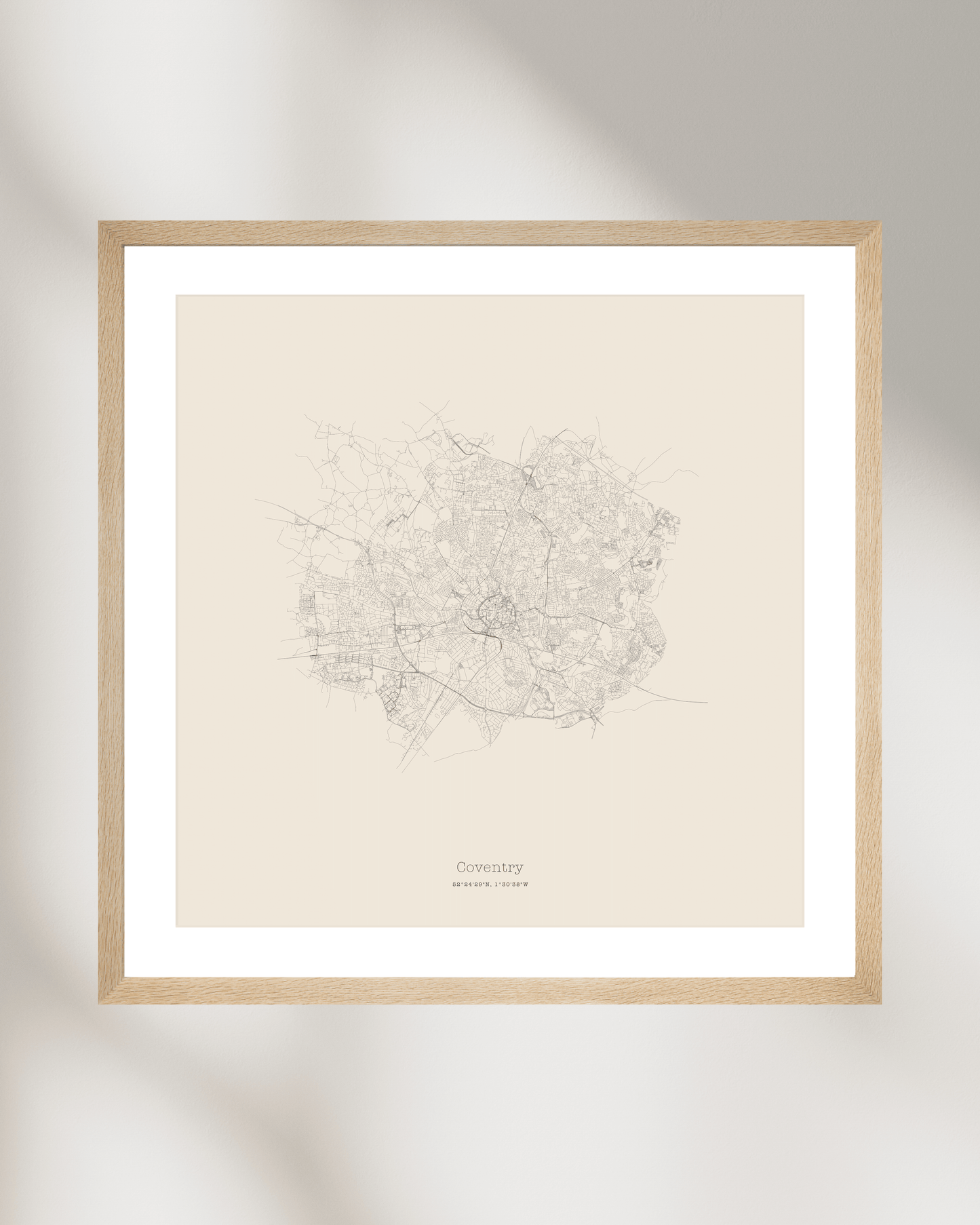 Coventry - Minimalist City Map - Fine Art Print - Taupe