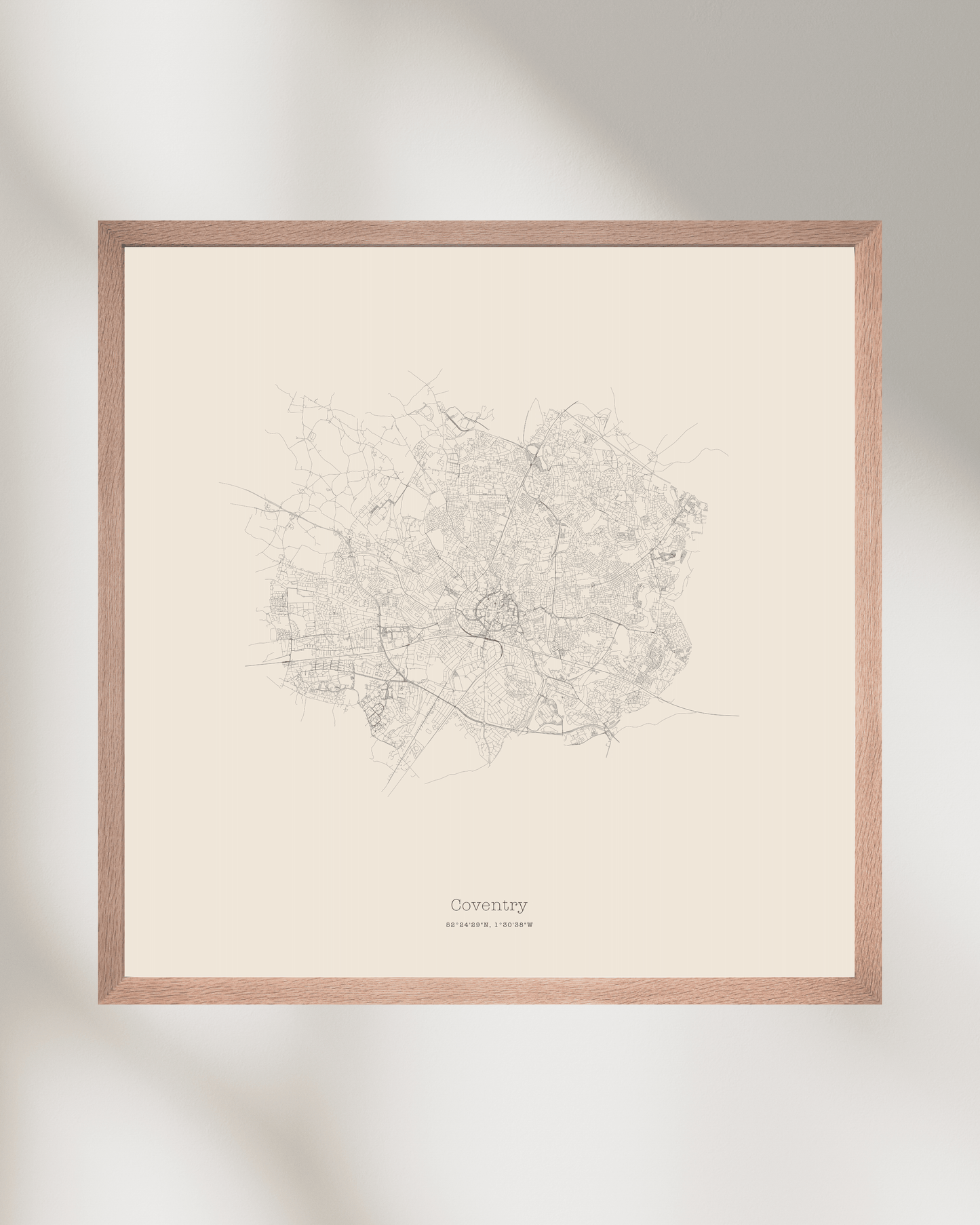 Coventry - Minimalist City Map - Fine Art Print - Taupe