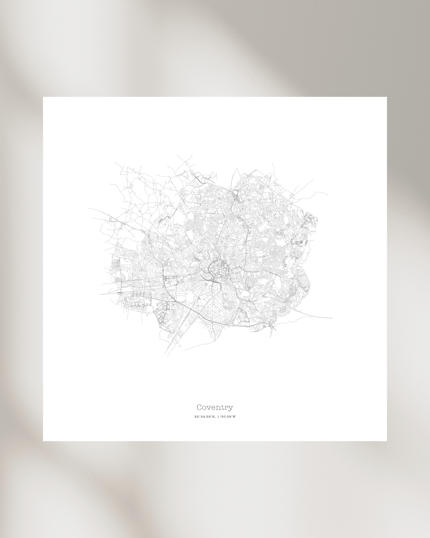 Coventry - Minimalist City Map - Fine Art Print - White