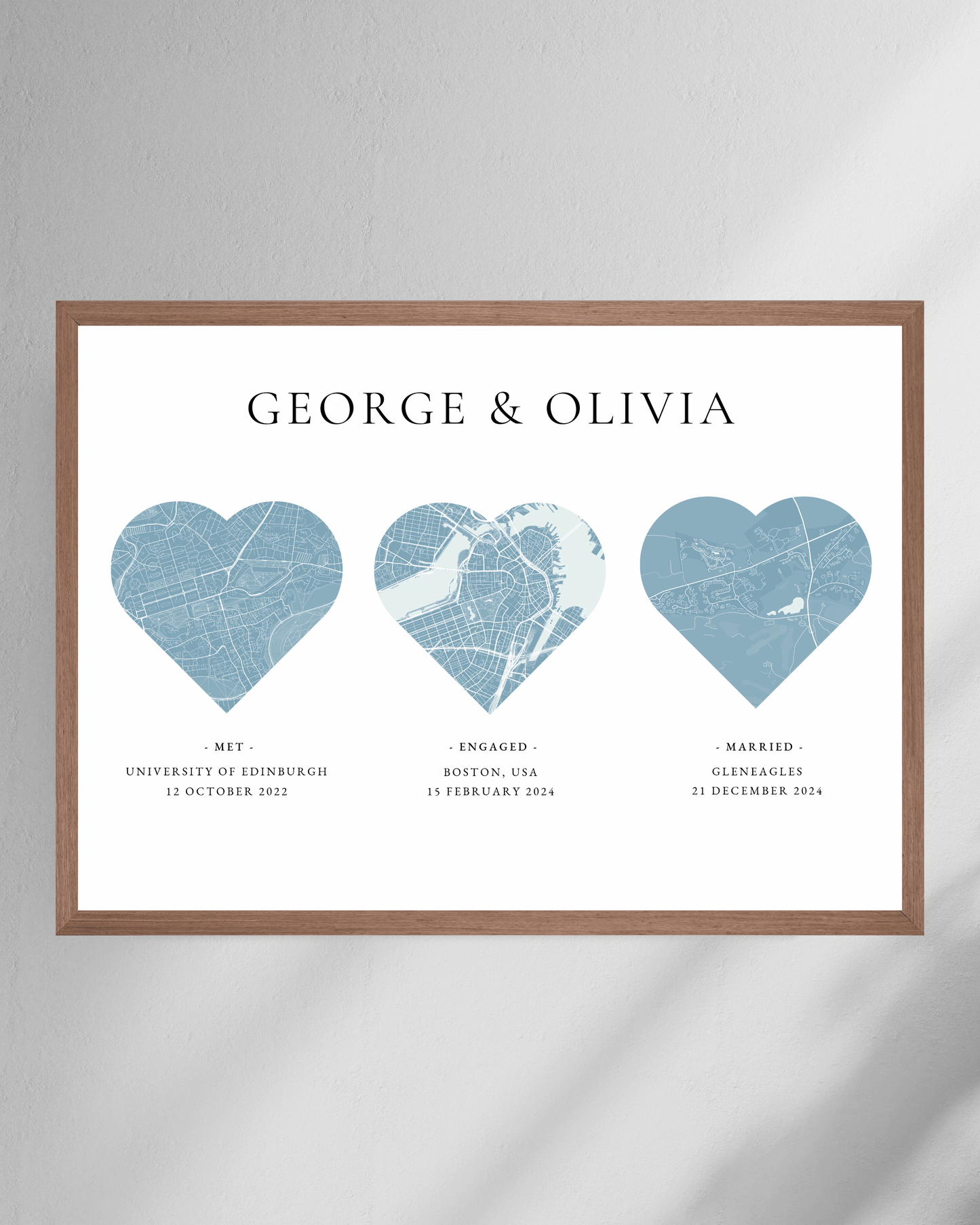 Met - Engaged - Married - personalised map print