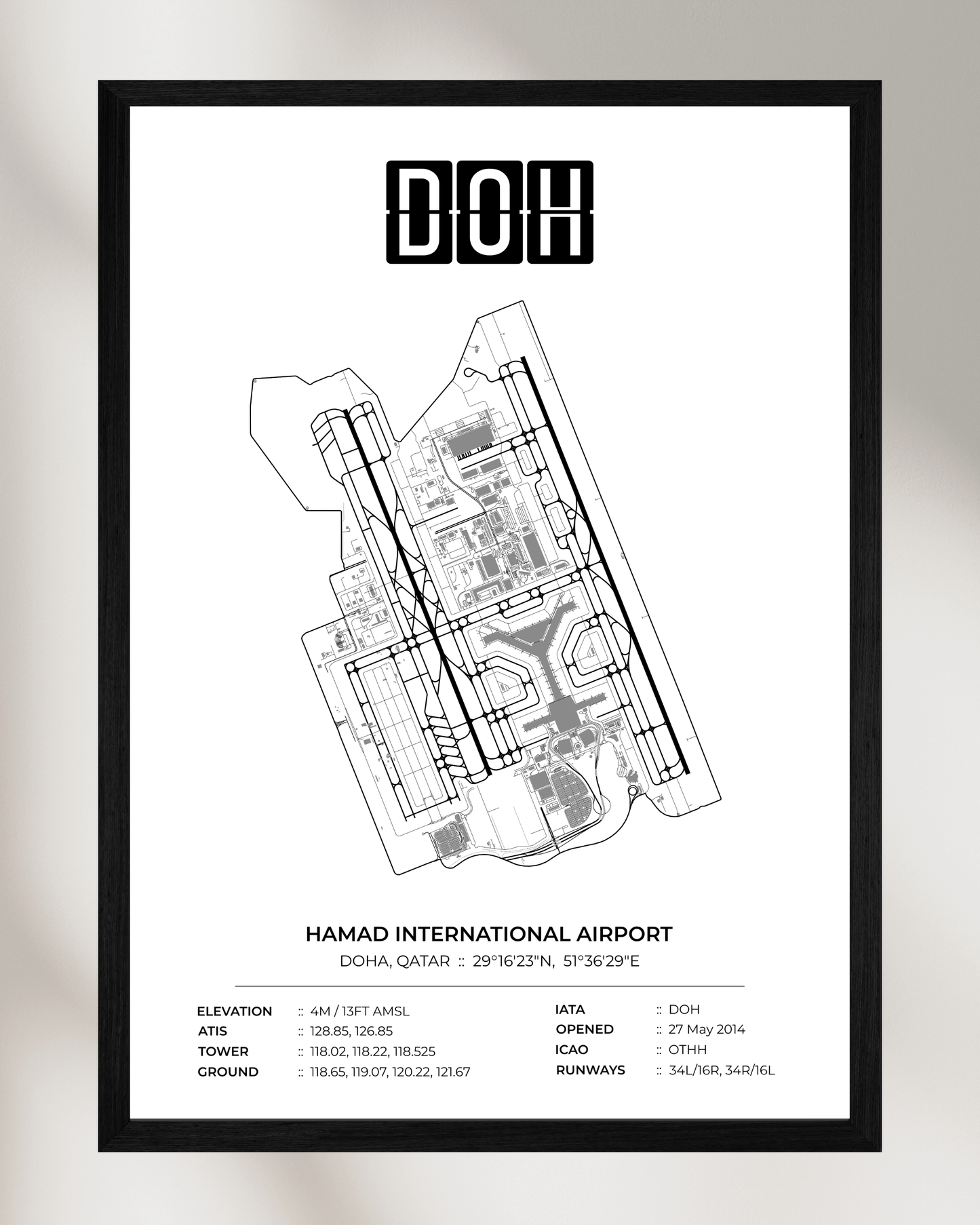 DOH - Hamad International Airport Map Print - Doha, Qatar