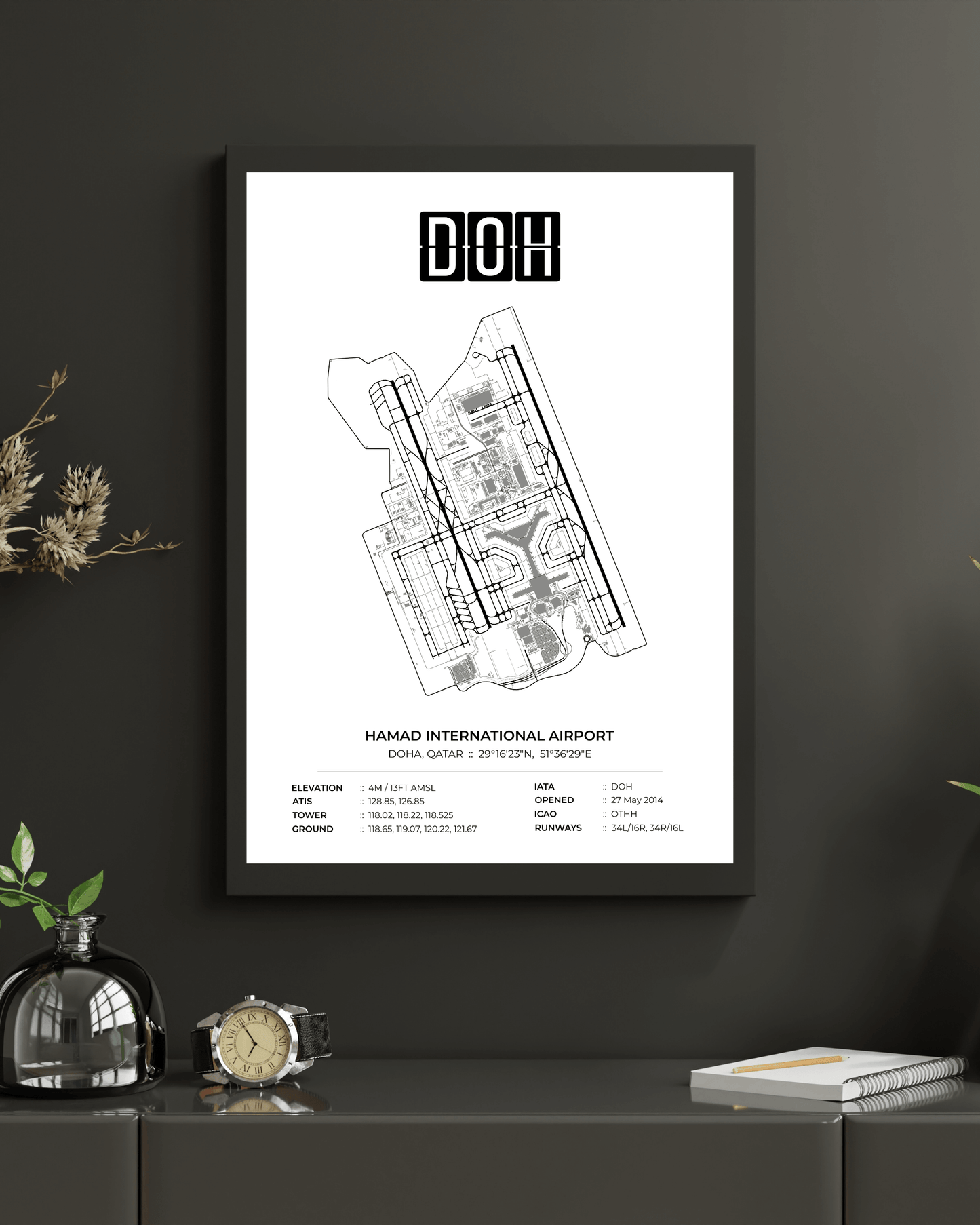 DOH - Hamad International Airport Map Print - Doha, Qatar