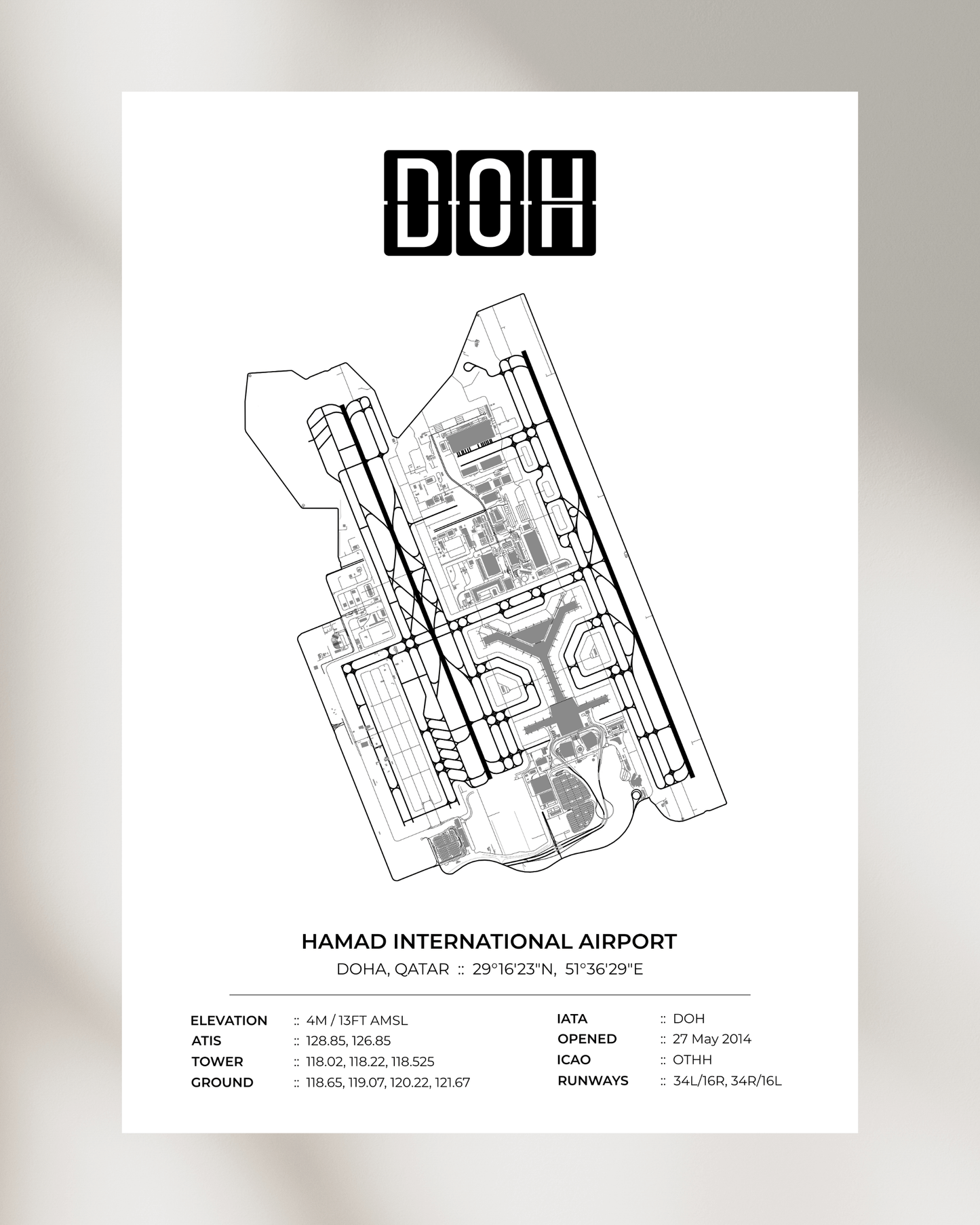 DOH - Hamad International Airport Map Print - Doha, Qatar