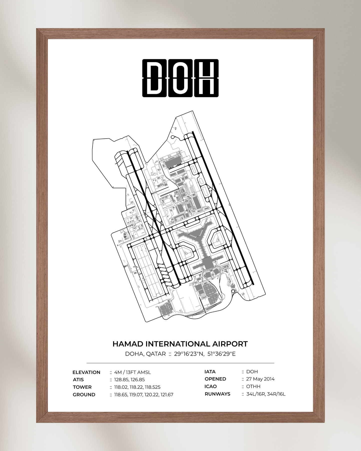 DOH - Hamad International Airport Map Print - Doha, Qatar