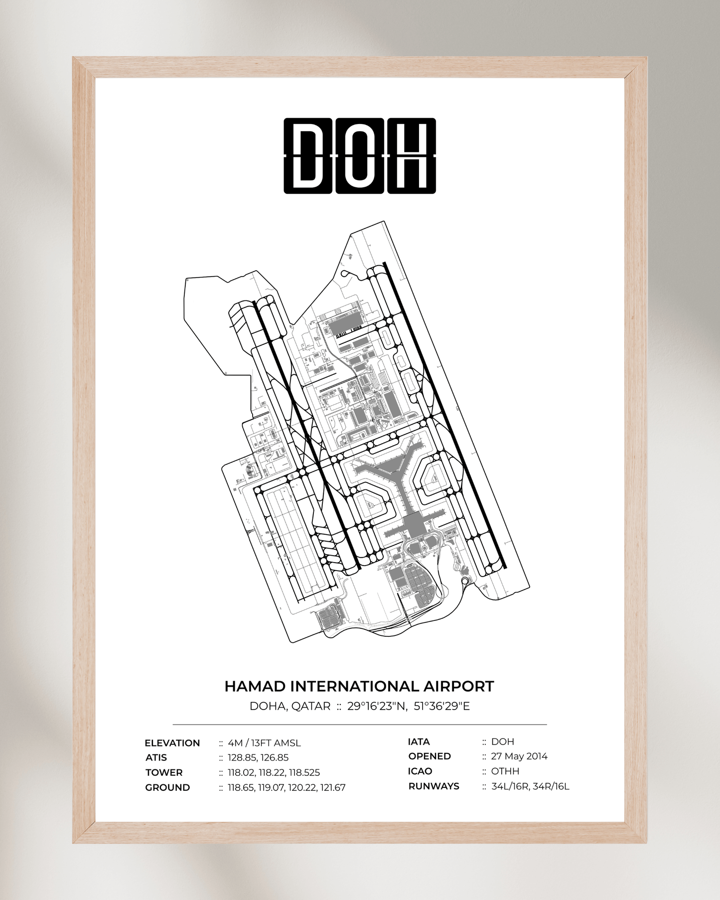 DOH - Hamad International Airport Map Print - Doha, Qatar