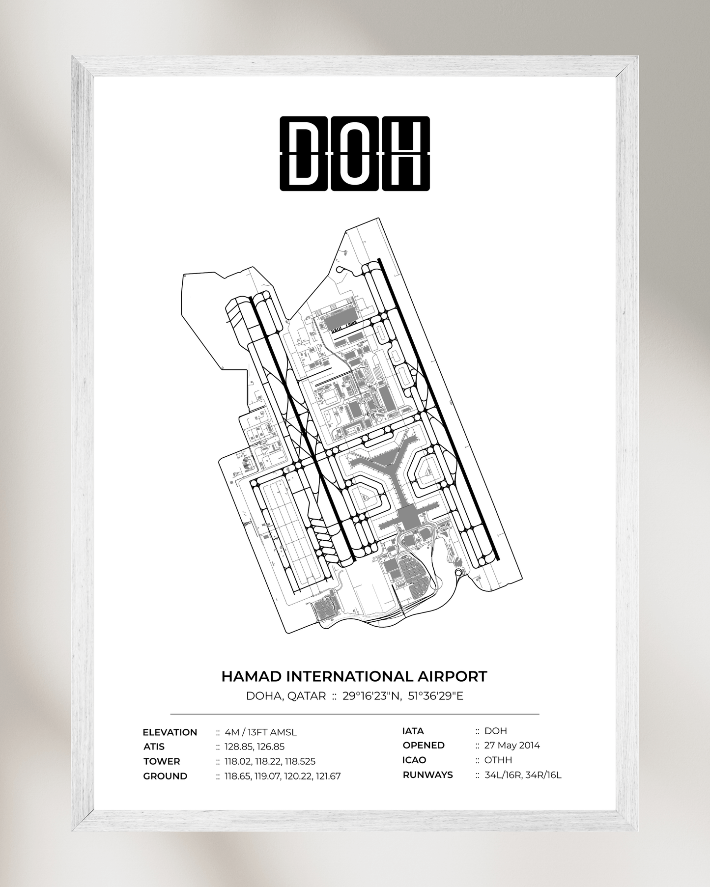 DOH - Hamad International Airport Map Print - Doha, Qatar