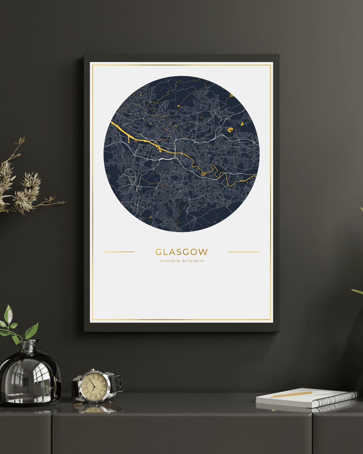 Glasgow - Gold Fine Art Map Print