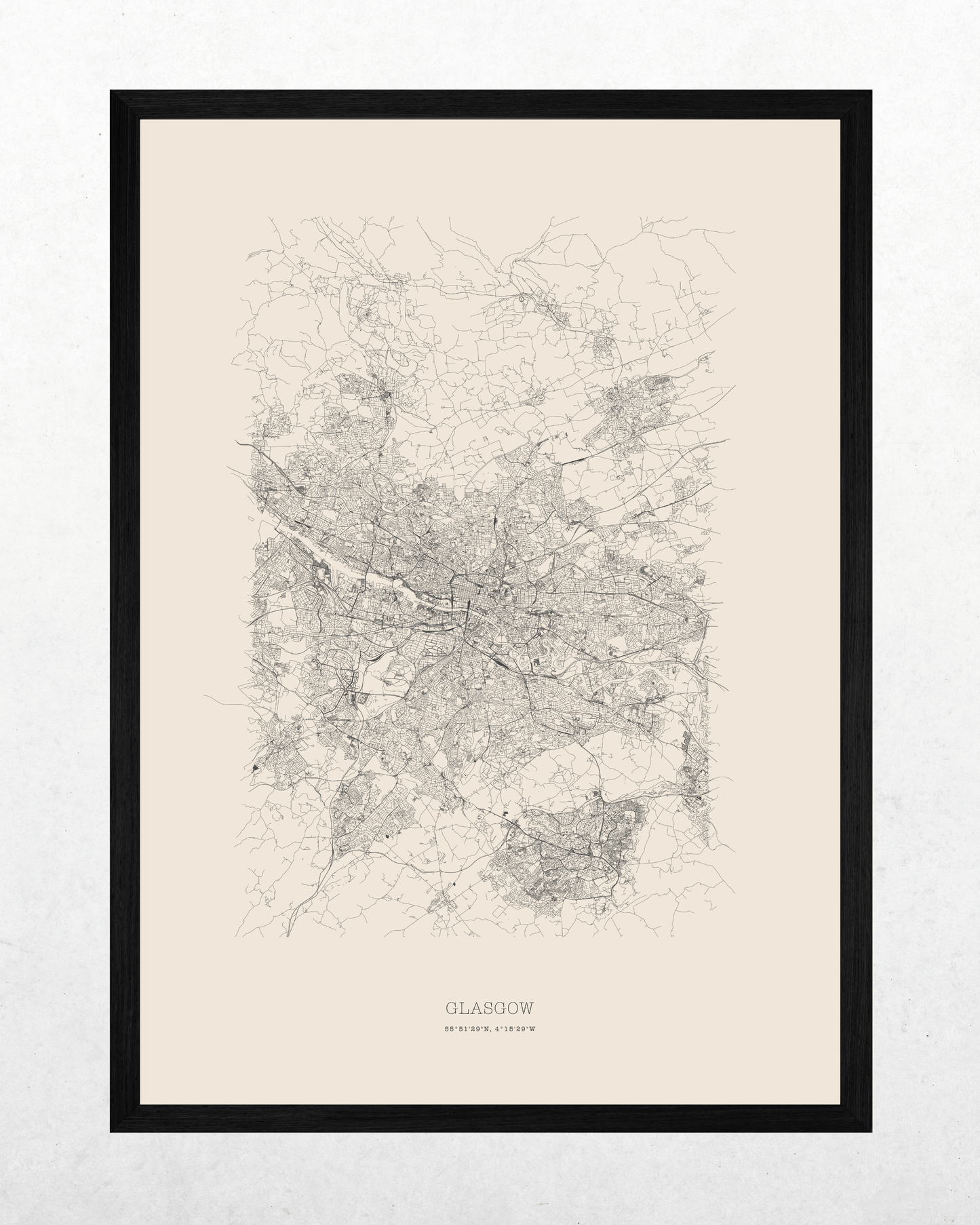 Glasgow - Minimalist City Map - Fine Art Print - Taupe