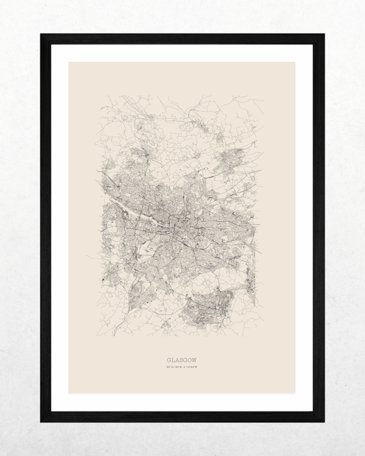 Glasgow - Minimalist City Map - Fine Art Print - Taupe