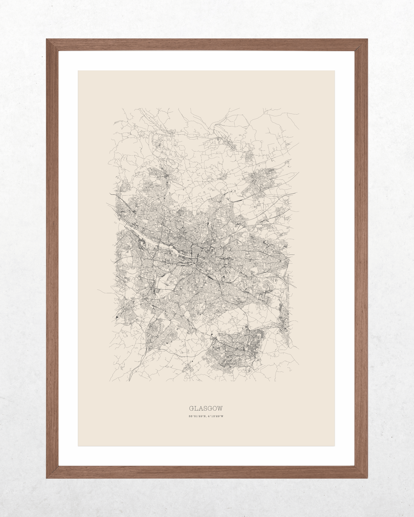 Glasgow - Minimalist City Map - Fine Art Print - Taupe