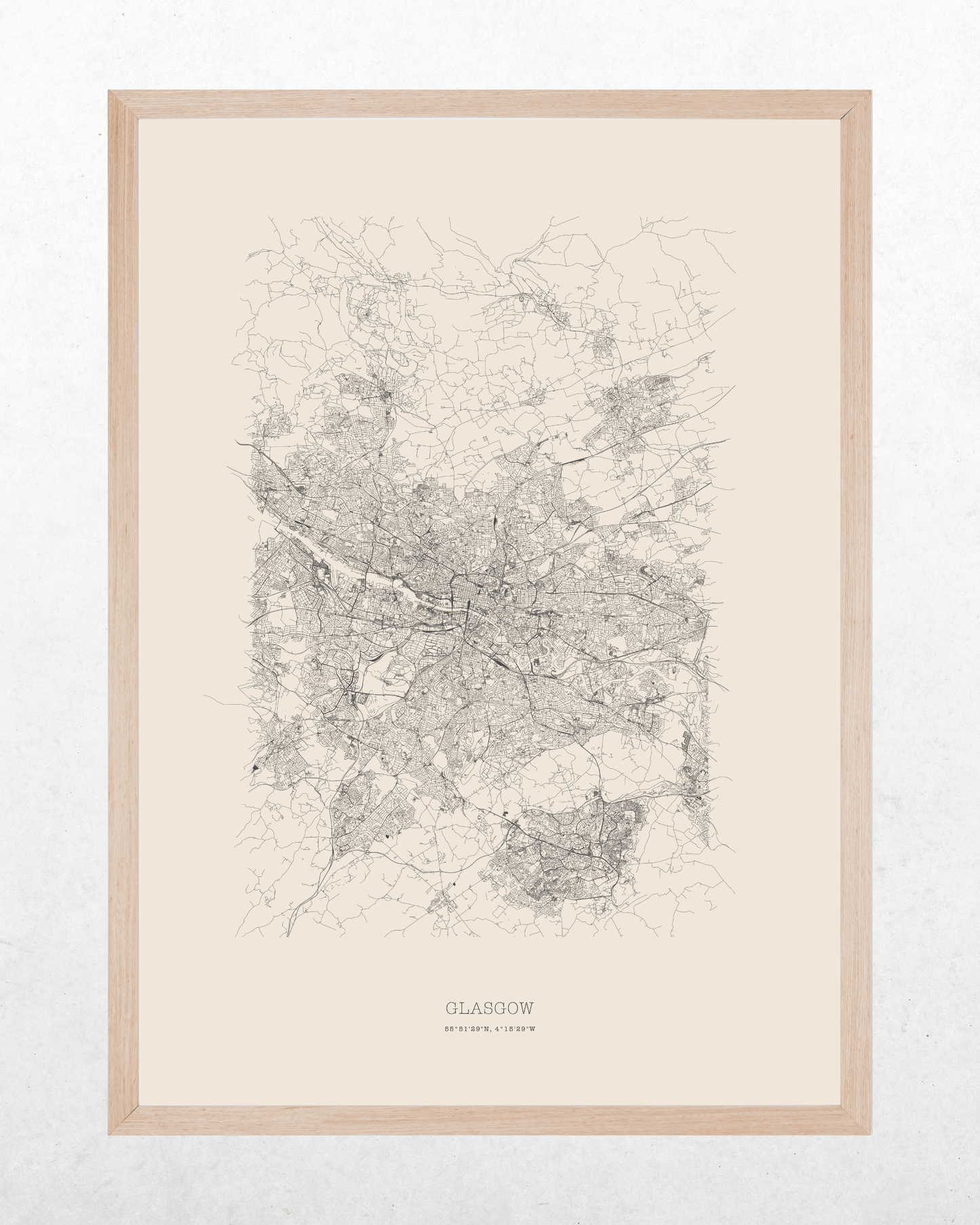 Glasgow - Minimalist City Map - Fine Art Print - Taupe