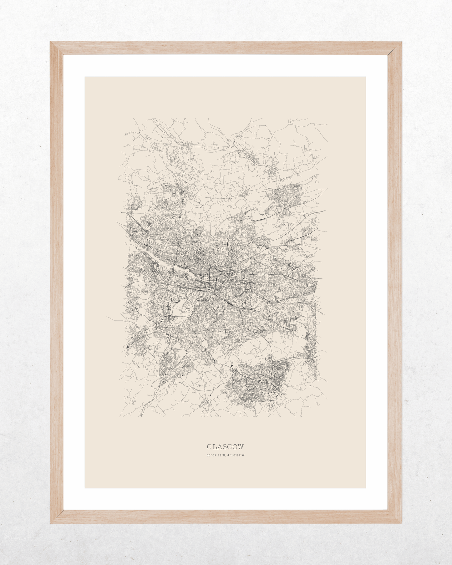 Glasgow - Minimalist City Map - Fine Art Print - Taupe