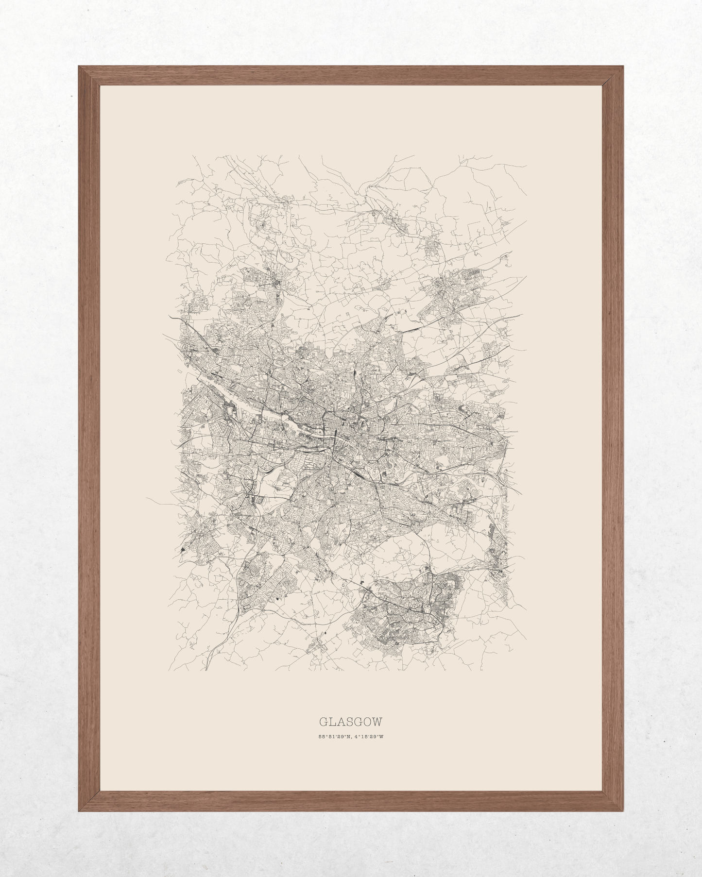 Glasgow - Minimalist City Map - Fine Art Print - Taupe