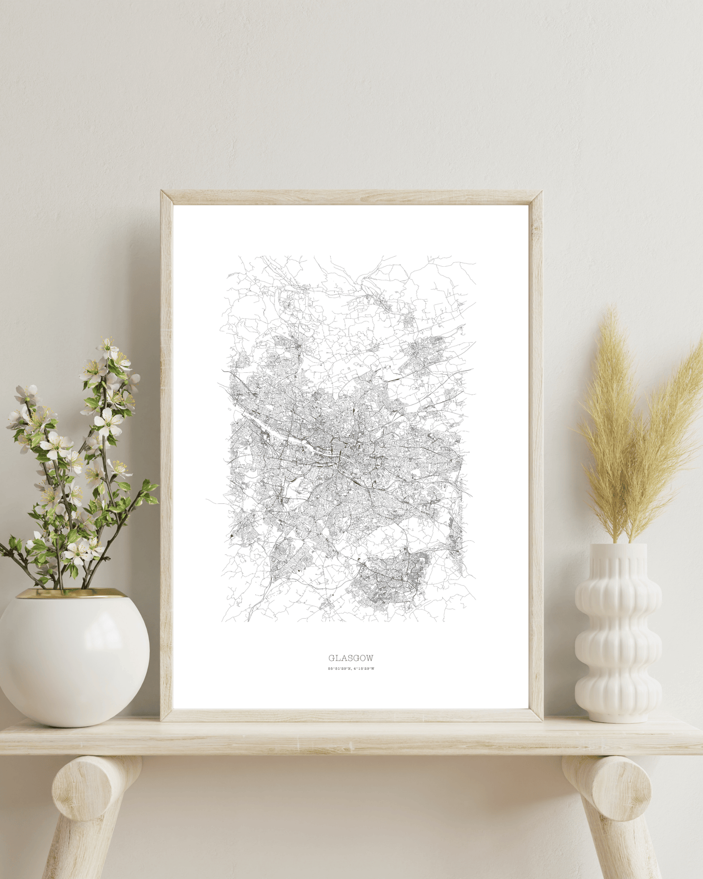 Glasgow - Minimalist City Map - Fine Art Print - White