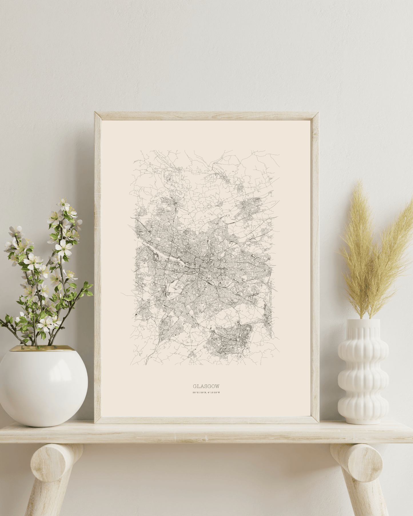 Glasgow - Minimalist City Map - Fine Art Print - Taupe