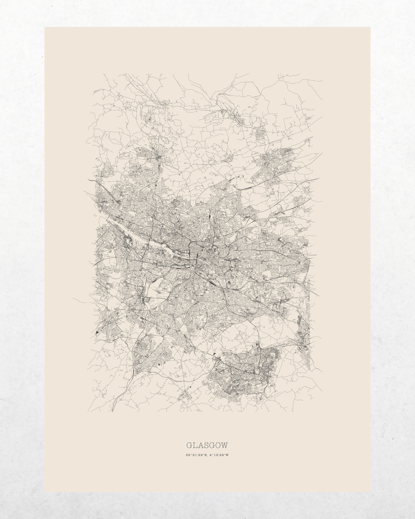 Glasgow - Minimalist City Map - Fine Art Print - Taupe