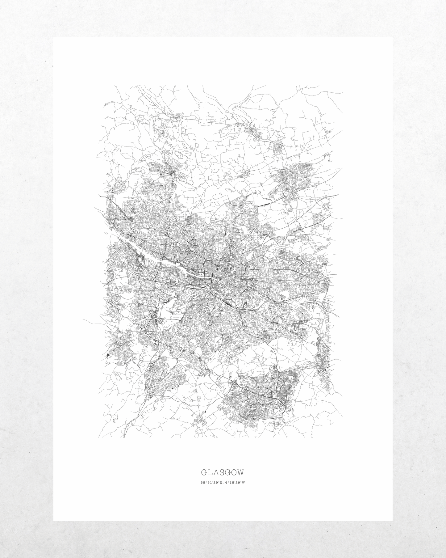 Glasgow - Minimalist City Map - Fine Art Print - White