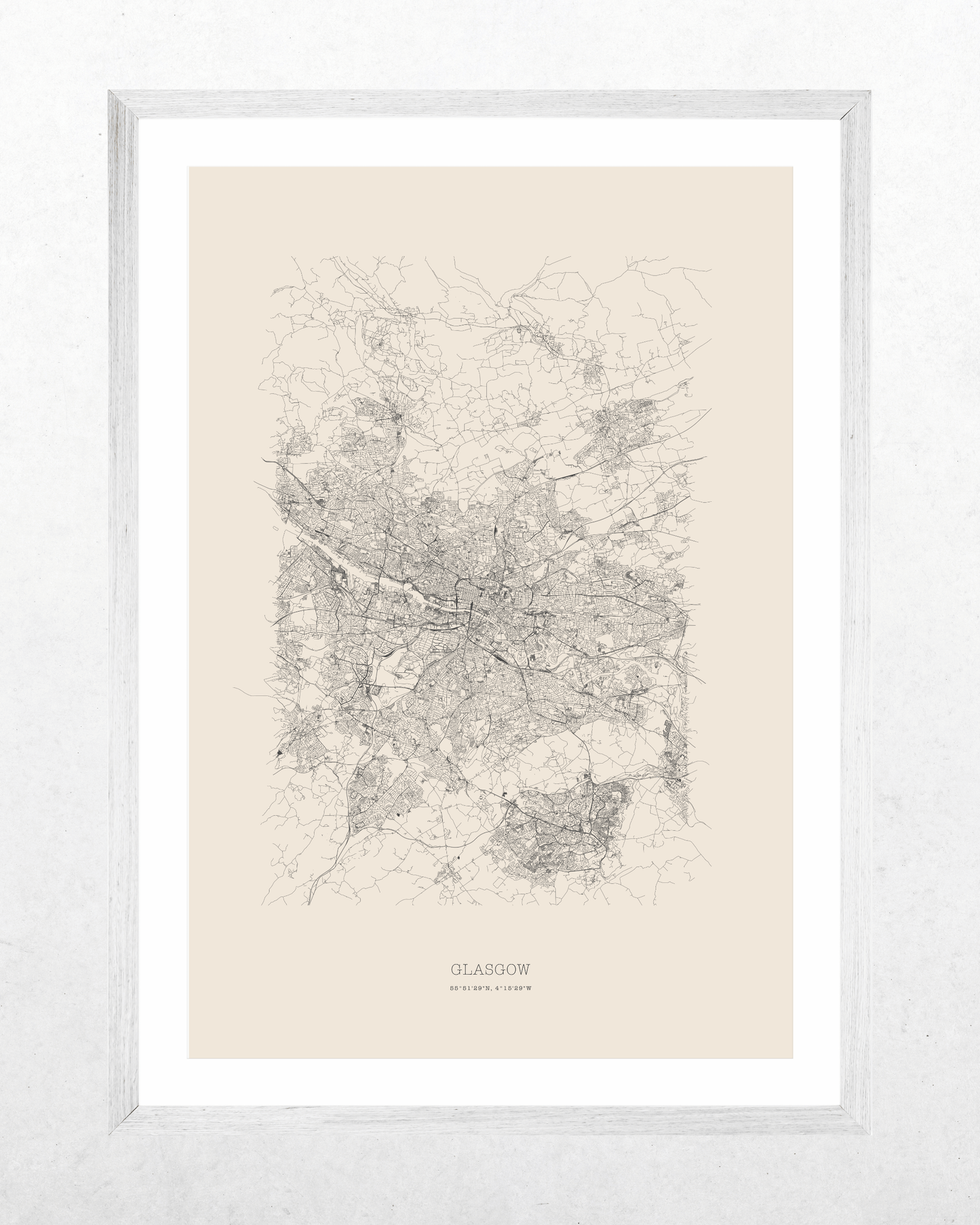 Glasgow - Minimalist City Map - Fine Art Print - Taupe