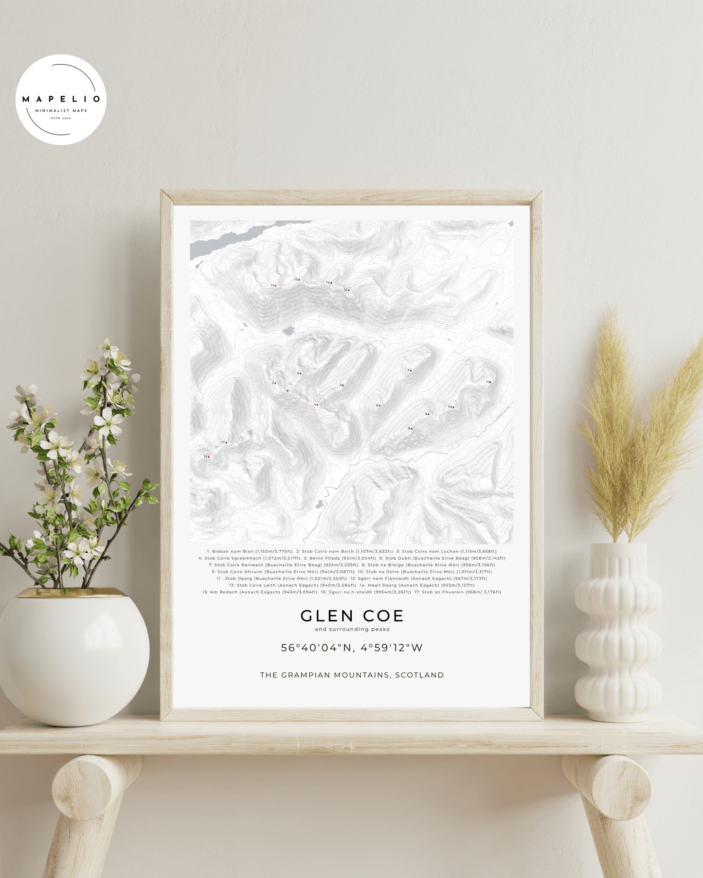 Glen Coe, Buachaille Etive Mòr & Surrounding peaks - Contour Map Print