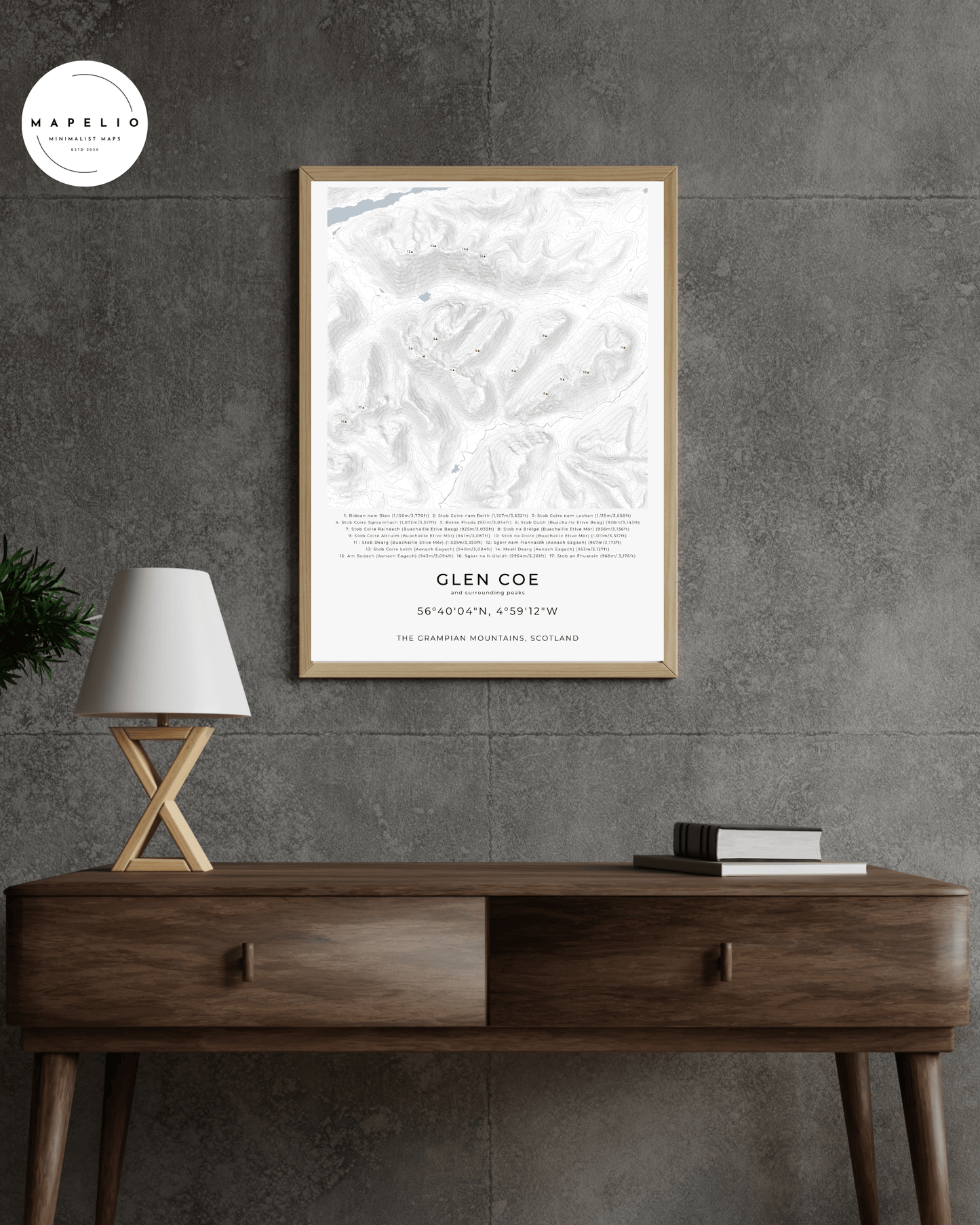 Glen Coe, Buachaille Etive Mòr & Surrounding peaks - Contour Map Print