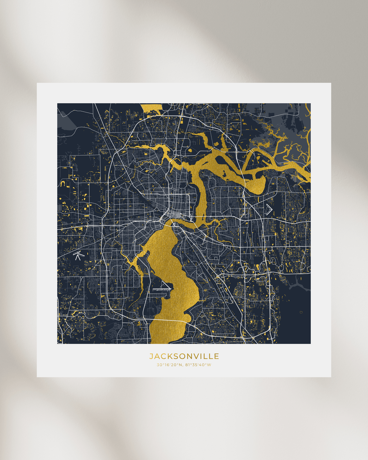 Map of Jacksonville - Gold Foil Fine Art Print