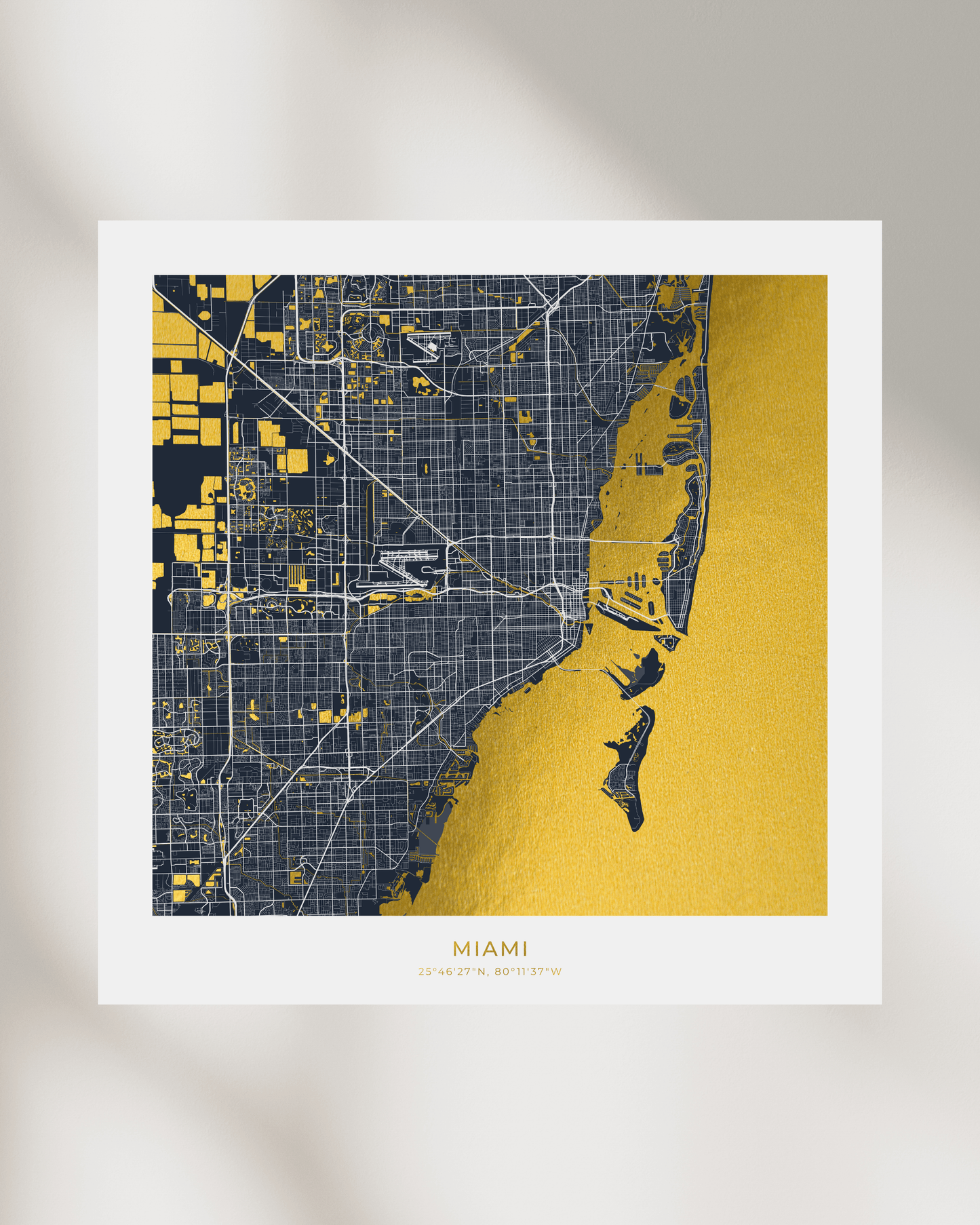 Map of Miami - Gold Foil Fine Art Print