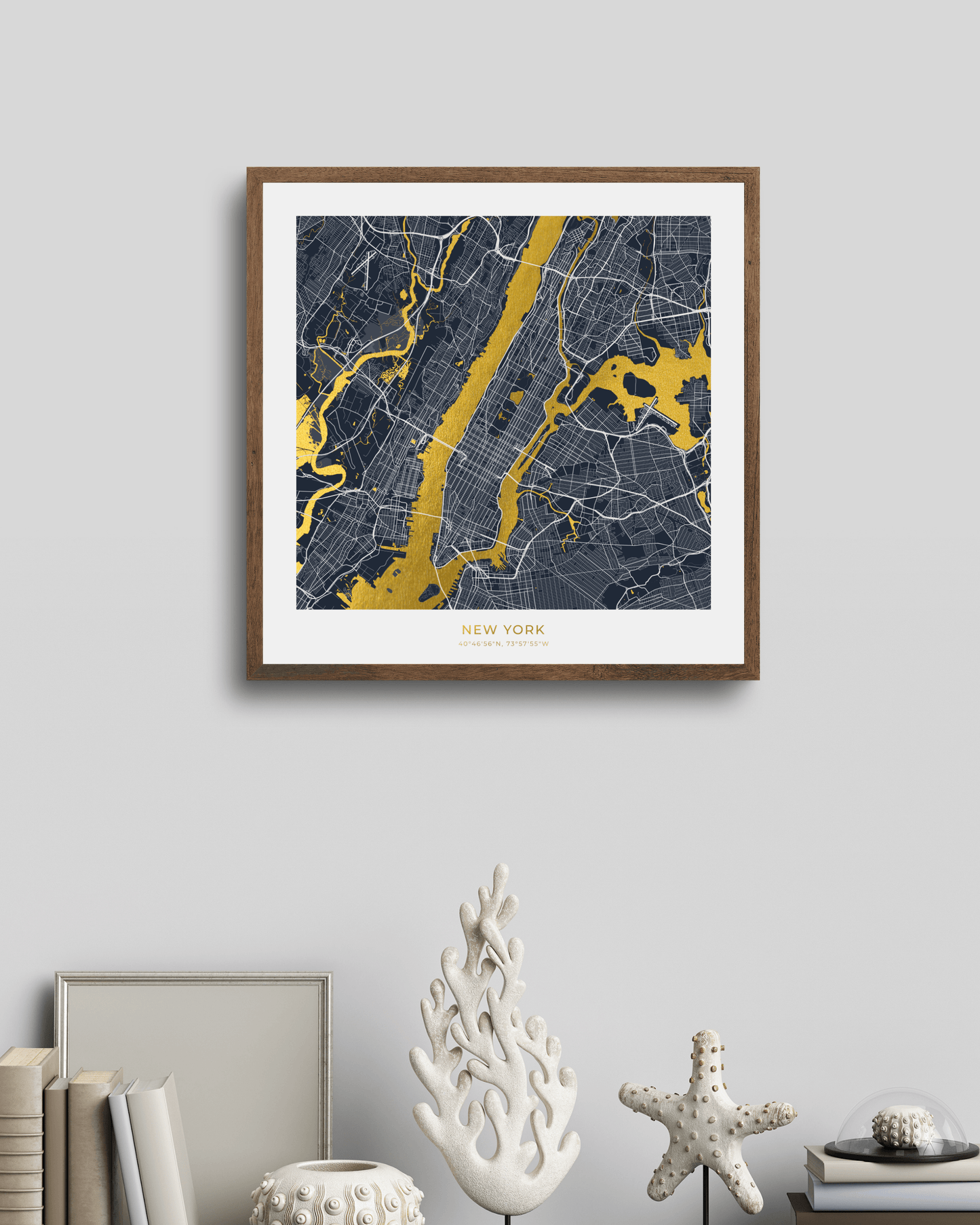 Map of New York (Manhattan) - Gold Foil Fine Art Print