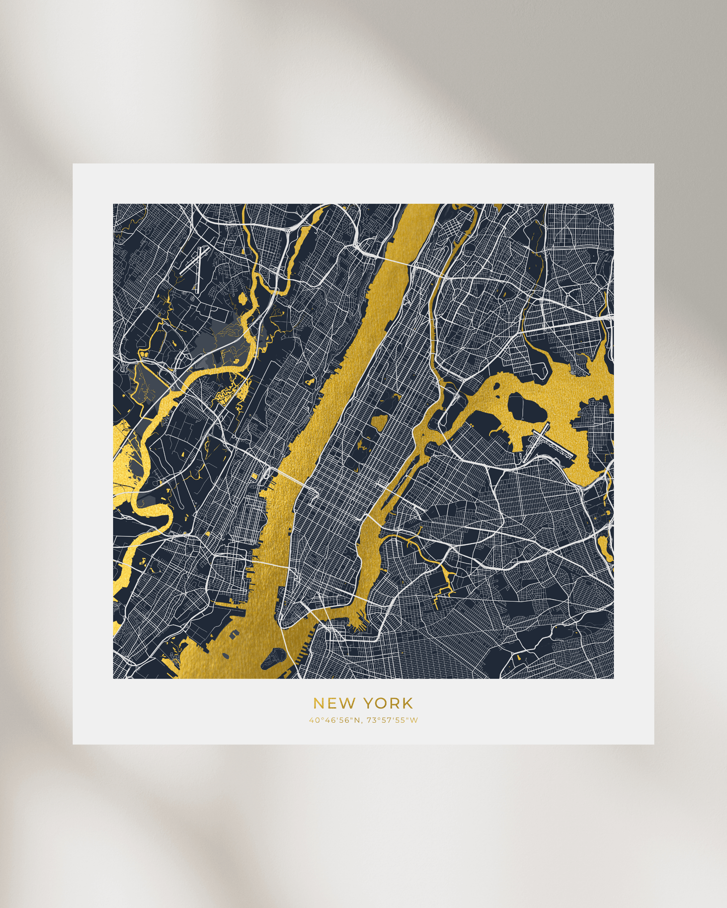 Map of New York (Manhattan) - Gold Foil Fine Art Print