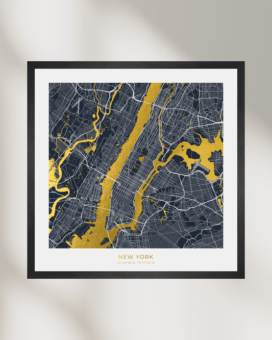 Map of New York (Manhattan) - Gold Foil Fine Art Print