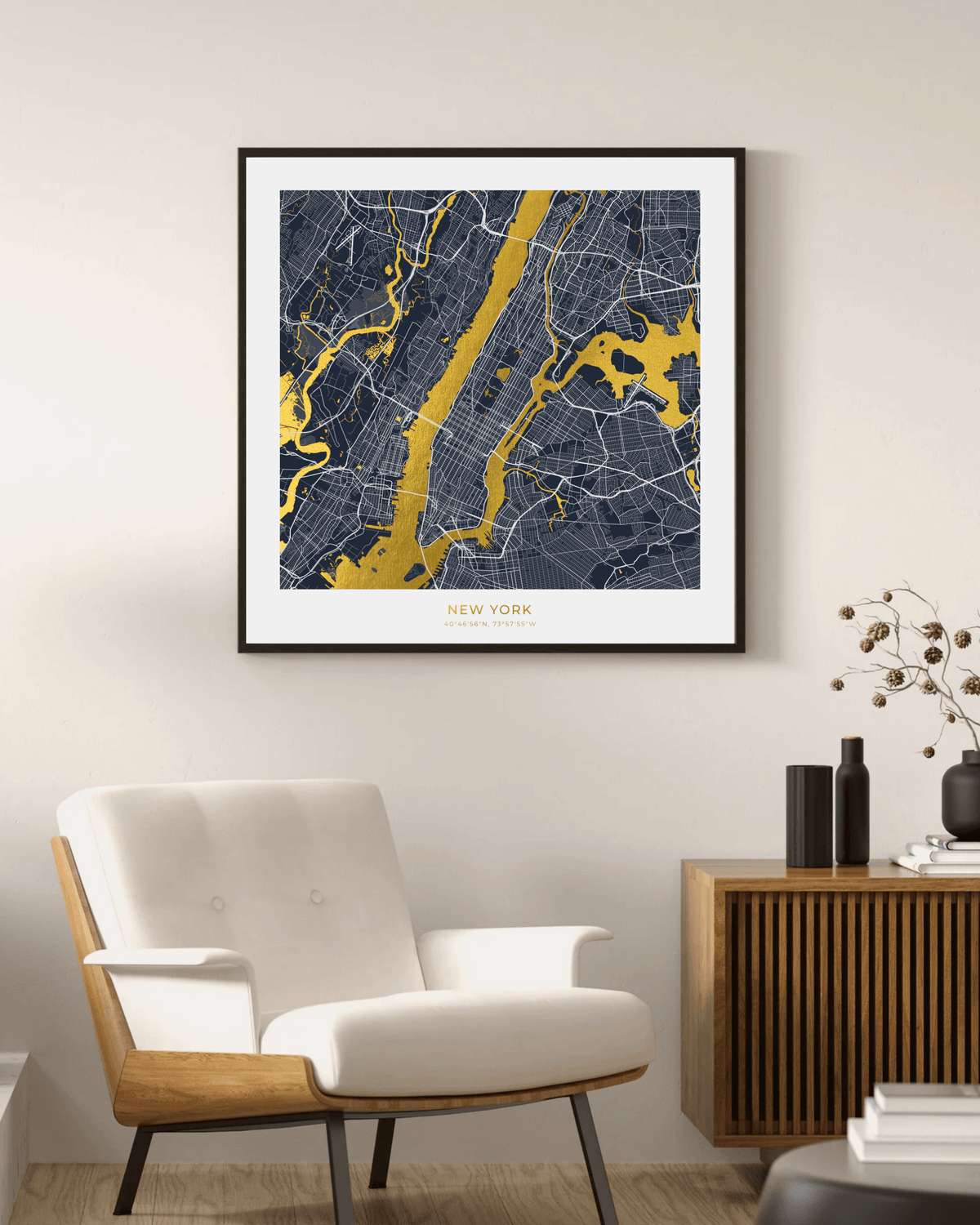 Map of New York (Manhattan) - Gold Foil Fine Art Print