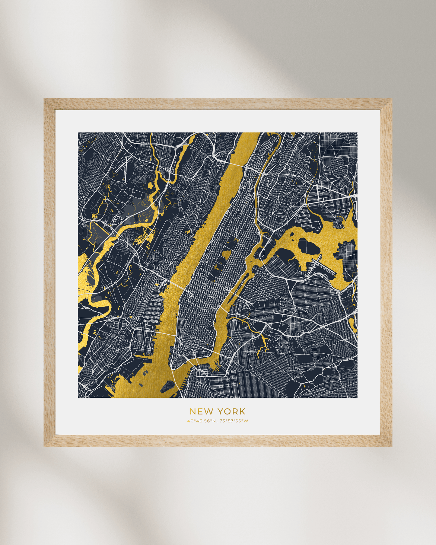 Map of New York (Manhattan) - Gold Foil Fine Art Print