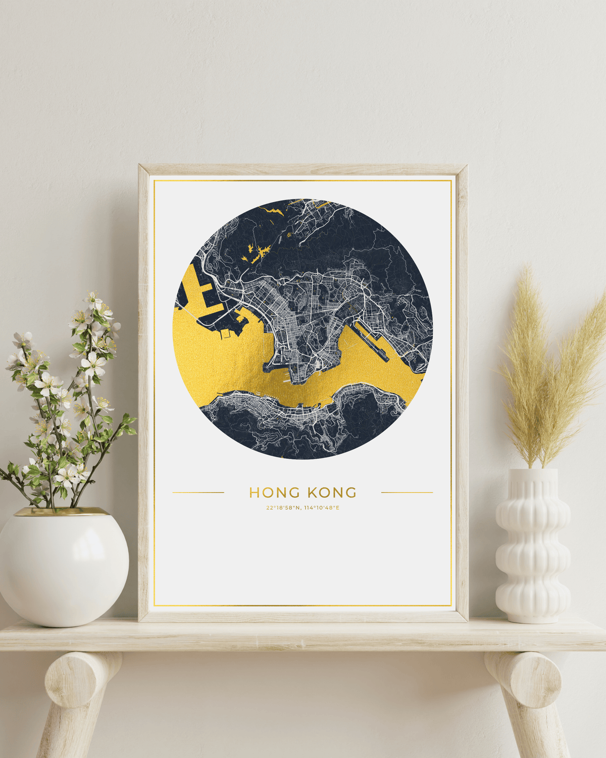 Hong Kong - Gold Fine Art Map Print