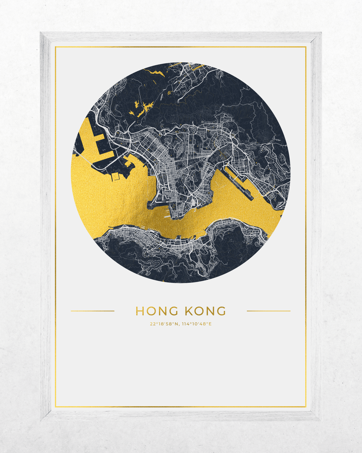 Hong Kong - Gold Fine Art Map Print